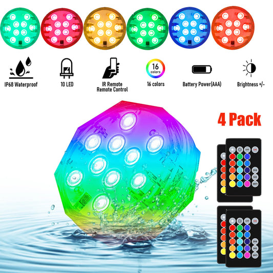 4 Pack Submersible LED Light, Waterproof LED Pool Light with Magnets and Suction Cups, Color Changing Underwater Pool Light for Swimming Pools Bathrooms Fountains Aquariums Parks Weddings Party