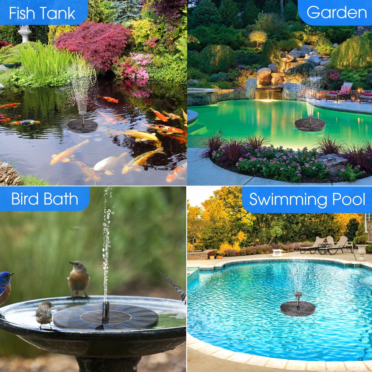 Posrue Solar Fountain, Floating Solar Powered Water Fountain Pump for Bird Bath, Garden, Pond, Pool, Outdoor