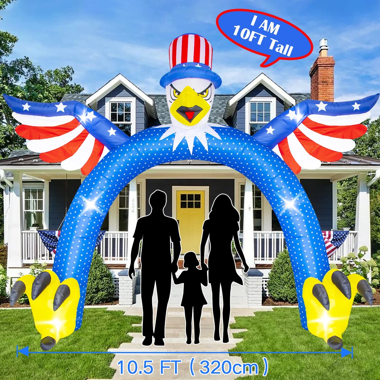 iFanze 9FT Tall Patriotic Independence Day Inflatable Archway 4th of July Outdoor Decorations Pre-Lit LED Lights Lawn Yard Holiday Home Garden Decor