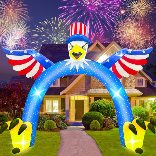 iFanze 9FT Tall Patriotic Independence Day Inflatable Archway 4th of July Outdoor Decorations Pre-Lit LED Lights Lawn Yard Holiday Home Garden Decor