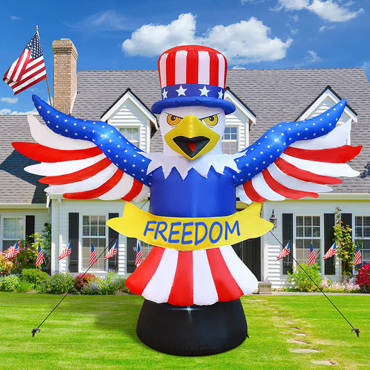 7FT Tall Patriotic Independence Day 4th of July Inflatable, American Flying Bald Eagle Blow Up Inflatables with Build-in LED Lights for Outdoor Indoor Home Celebration Garden Yard Decorations