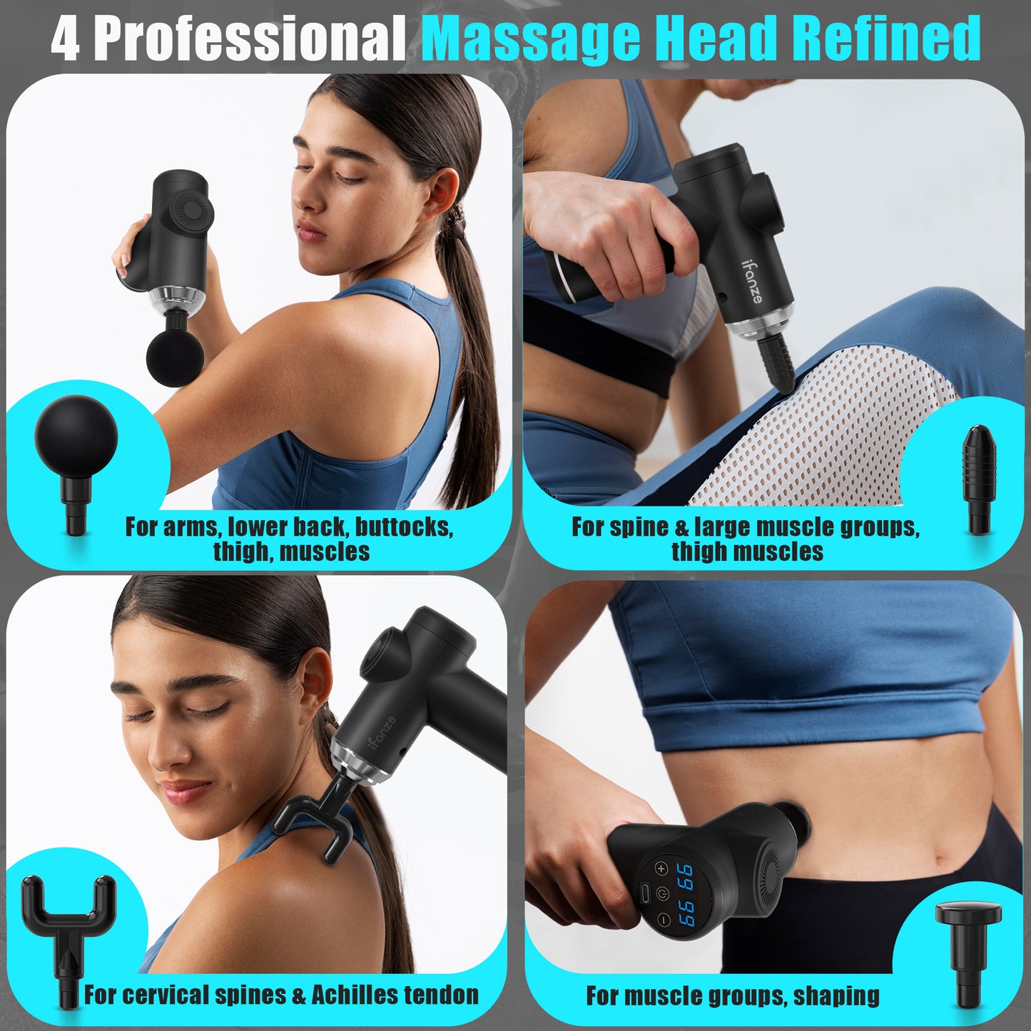 iFanze Mini Massage Gun Deep Tissue, Portable 99 Speeds Ultra Small and Quiet Electric Muscle Massager with 4 Replacement Heads for Gym Office Home Post-Workout Recovery, Black