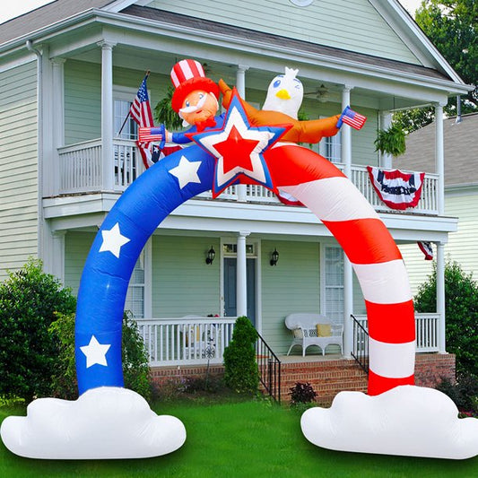 8Ft Patriotic Independence Day 4th of July Inflatable Archway Uncle Sam and Flying Bald Eagle with American Flag Archway Bulit-in LED Blow-up Outdoor Indoor Garden Yard Home Car Holiday Decoration