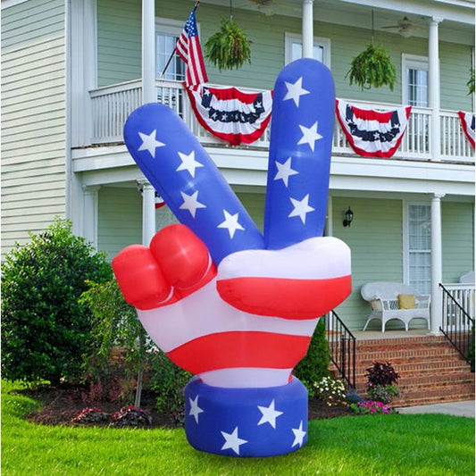 5ft Tall Patriotic Independence Day Inflatables, 4th of July Decorations Victory Gesture with LED Lights, for Indoor Outdoor Lawn Yard Garden Decor, USA Peace Hand