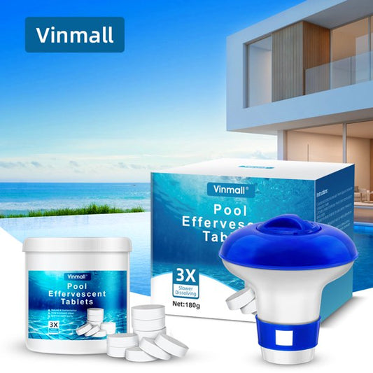 Vinmall 5 Inch Floating Chlorine Dispenser with 180PCS Pool Chlorine Tablets, Long Lasting Chlorine Tablets for Small Swimming Pool or Spa