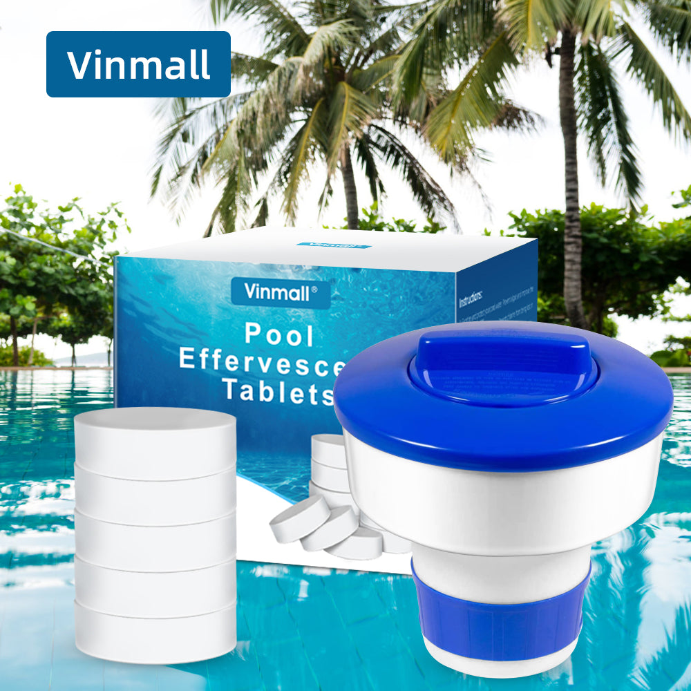 Vinmall 200g /Pcs Chlorine Tablets for Pool,Floating Chlorine Tablet Dispenser for Pool, Spa, Hot Tub, and Fountain 5 Pcs