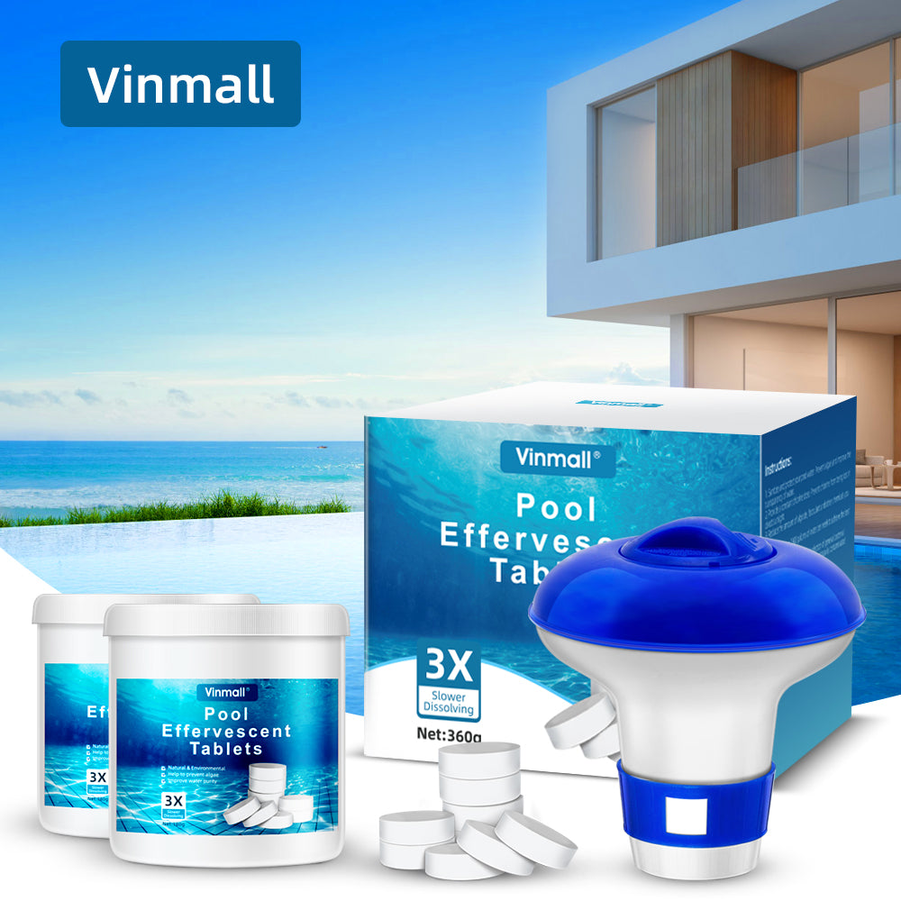 Vinmall 360Pcs Pool Chlorine Tablets,Chlorine Tablets for Pool,with Floating Chlorine Dispenser，Effectively e Liminate Harmful Organisms