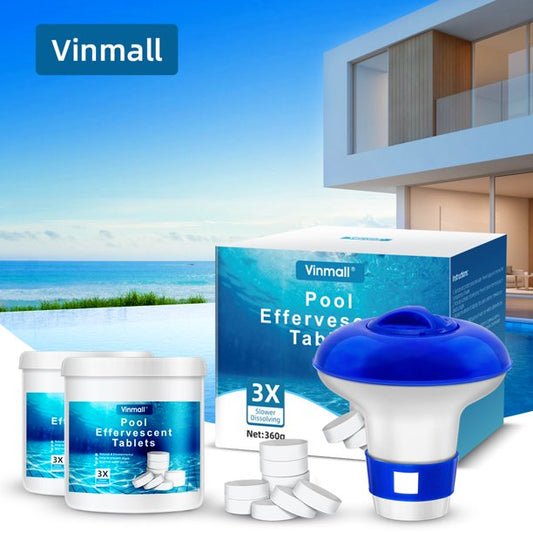 Vinmall 360 Pcs Pool Chlorine Tablets, Long Lasting Chlorine Tablets with Floating Chlorine Dispenser for Swimming Pool or Spa