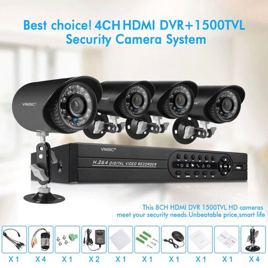 Security Camera System, Vinsic 4pcs 1080N Surveillance Cameras with Night Vision Easy Remote Access Motion Alert, Suitable for Both Indoors and Outdoors