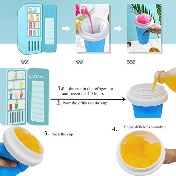 Slushie Maker Cup, Magic Quick Frozen Smoothies Cup Cooling Cup Double Layer Squeeze Cup Slushy Maker, Homemade Milk Shake Ice Cream Maker DIY it for Children and Family, BLUE