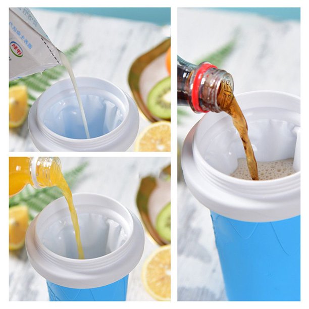 Slushie Maker Cup, Magic Quick Frozen Smoothies Cup Cooling Cup Double Layer Squeeze Cup Slushy Maker, Homemade Milk Shake Ice Cream Maker DIY it for Children and Family, BLUE