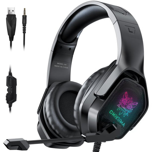 ONIKUMA  Gaming Headset for PC, 7.1 Surround Stereo Sound RGB Over-Ear Gaming Headphones with Noise Cancelling Mic for PS4 PS5 Xbox One Laptop Mac Nintendo NES Games