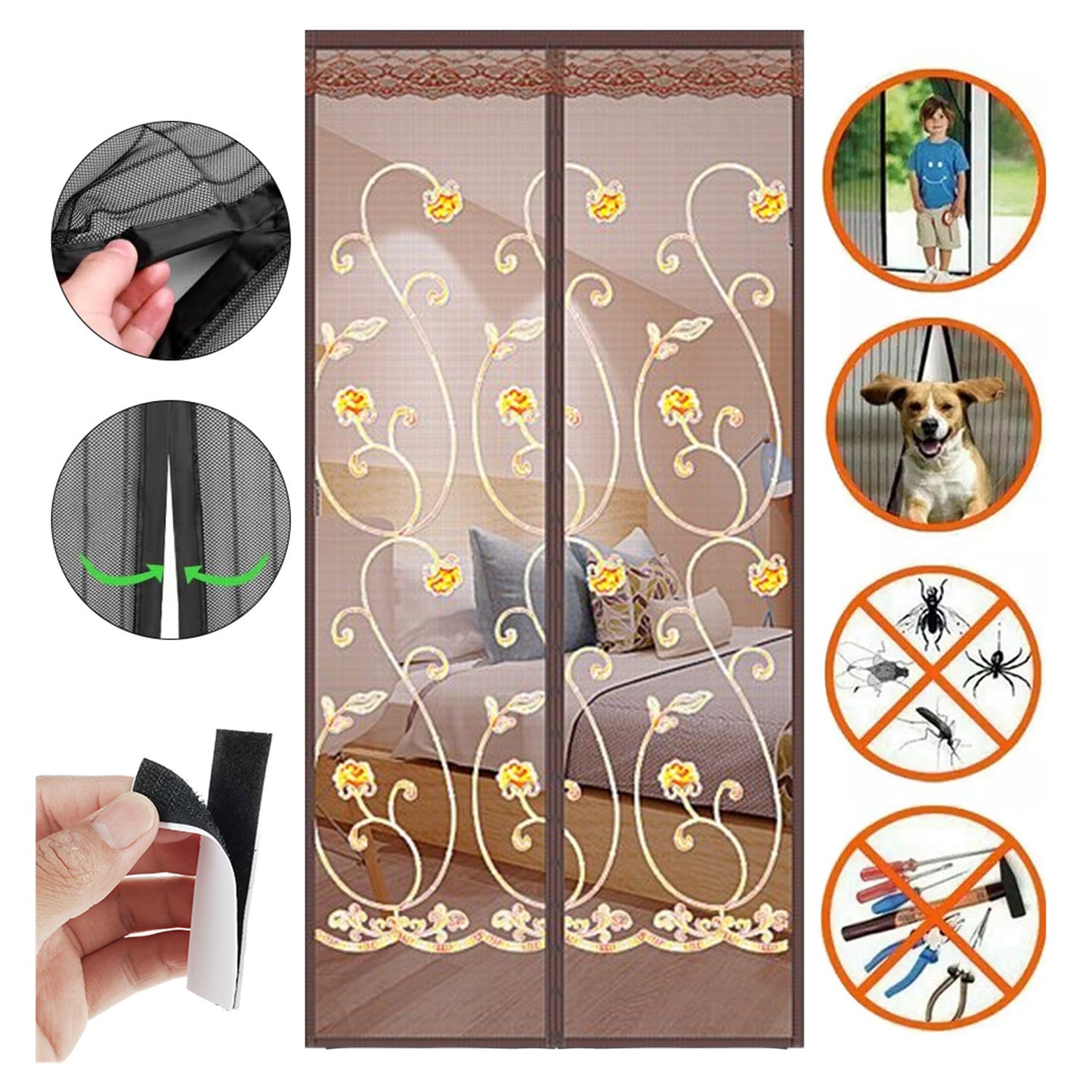 Magnetic Screen Door 32"x82", Self Sealing, Heavy Duty, Hands Free Mesh Partition Keeps Bugs Out, Pet and Kid Friendly