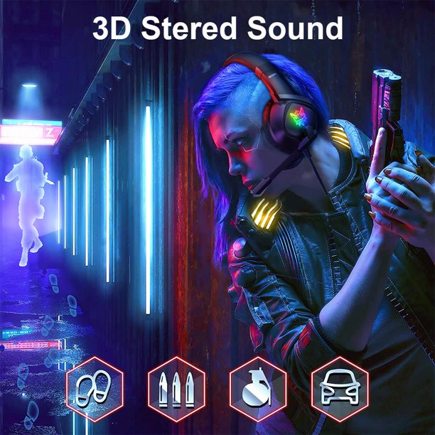 Gaming Headset with Noise Canceling Mic for PS4, Xbox One, PC, Over-ear Gaming Headphones with 7.1 Surround Sound for Kids Adults