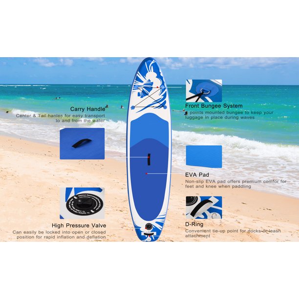 Stand Up Paddle Board 10’x 30” x 6” Ultra-Light (19lbs) Inflatable Paddleboard with ISUP Accessories, Three Fins, Adjustable Paddle, Pump, Backpack, Leash, Waterproof Phone Bag