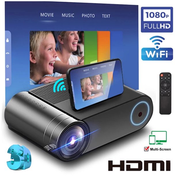 Portable WiFi Projector with 120" Foldable Projector Screen 1080P HD Supported LCD Projector