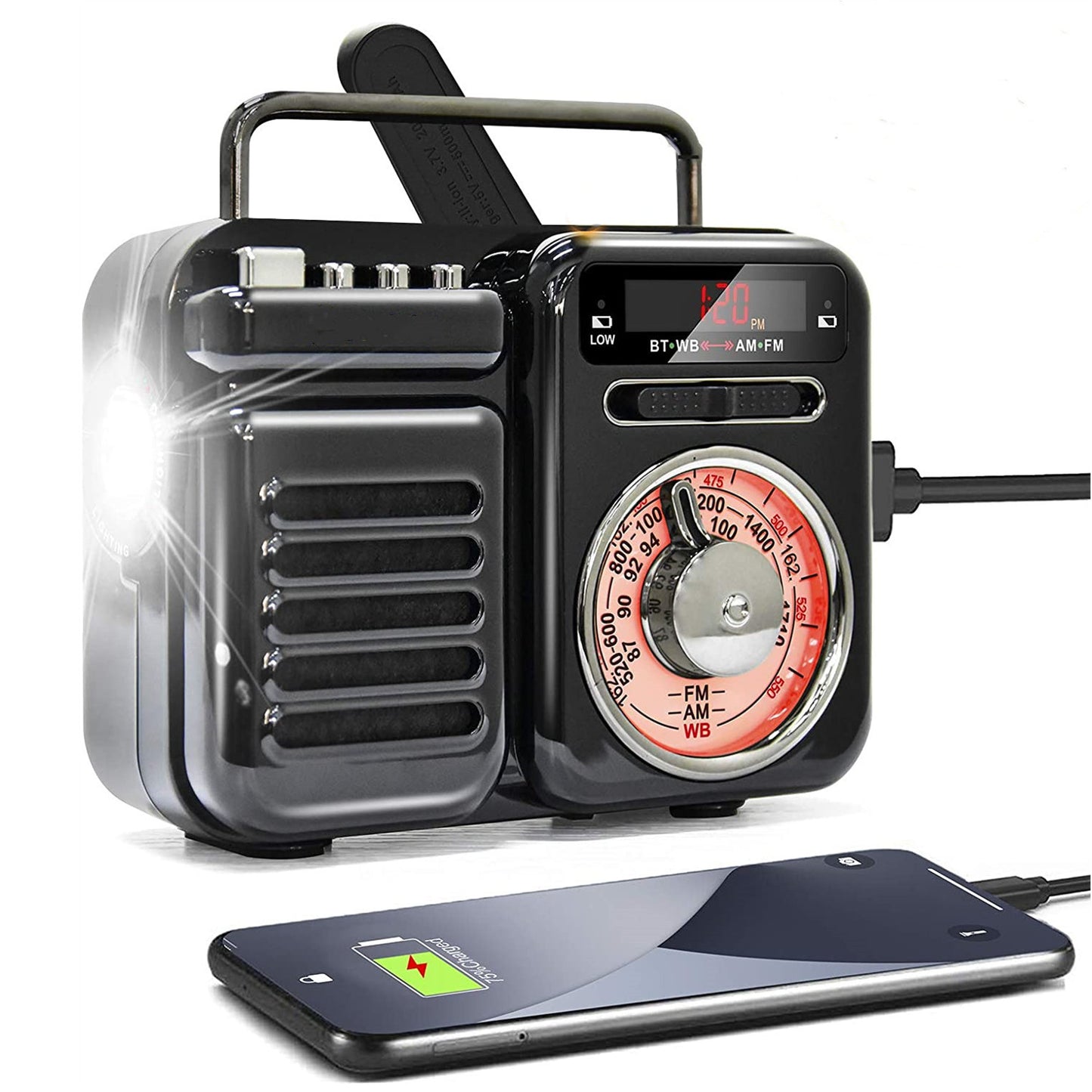 Emergency Hand Crank Radio Weather Solar NOAA/AM/FM Radio with Good Sound,Bluetooth 5.0,Flashlight,2000mAh Power Bank, SOS Alarm,USB Player for Hurricanes,Outdoor Activitives