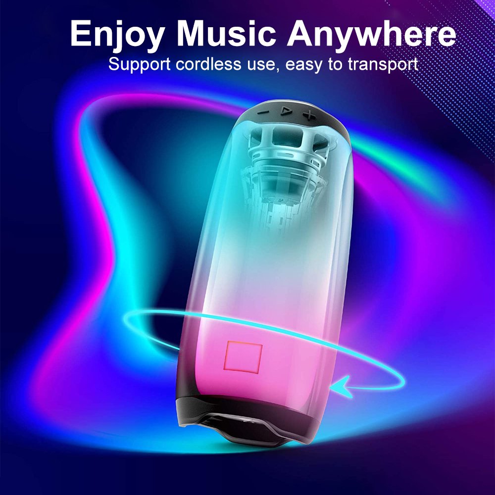 Rioicc Wireless Bluetooth Speaker, Portable Waterproof Speaker with 360 Degree LED RGB Light Show, Black