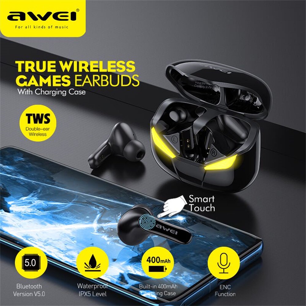 True Wireless Earbuds with Wireless Charging Case, Bluetooth 5.0, ENC 8.0 Noise Cancellation, Ultra-Low Latency Hi-Fi Stereo Earbuds, Compatible with IOS Android, Black