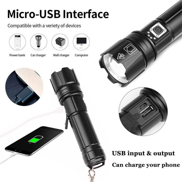 LED Flashlight, USB Rechargeable Super Bright Compact Tactical Flashlights with High Lumens for Outdoor Activity & Emergency Use