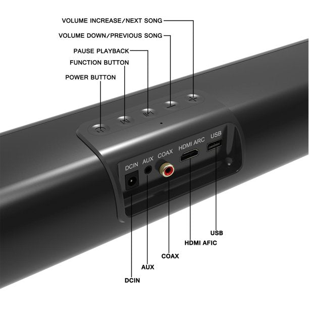 Sound Bar for TV, 23 in Bluetooth Soundbar Built in Subwoofer with HDMI USB RCA AUX COAX Connection Wireless TV Speaker for Home Theater