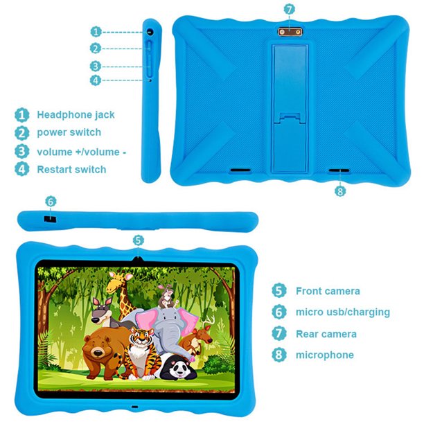 Rioicc 10.1 inch Kids Tablet, 32GB Storage WiFi Android 11 Tablet for Kids, HD Touch Screen, Parental Control, Learning Tablet with IWAWA Application, Kids Tablets with Blue Case X1