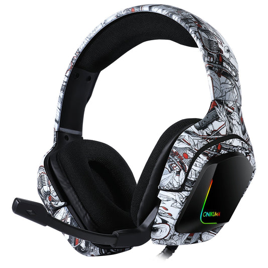 K20 Gaming Headsets for PS4 Xbox One PC Mac Mobile Gaming Headphone, Camouflage Headset with 3D Surround Sound and Bass Stereo, RGB Light & Noise-Isolation Microphone