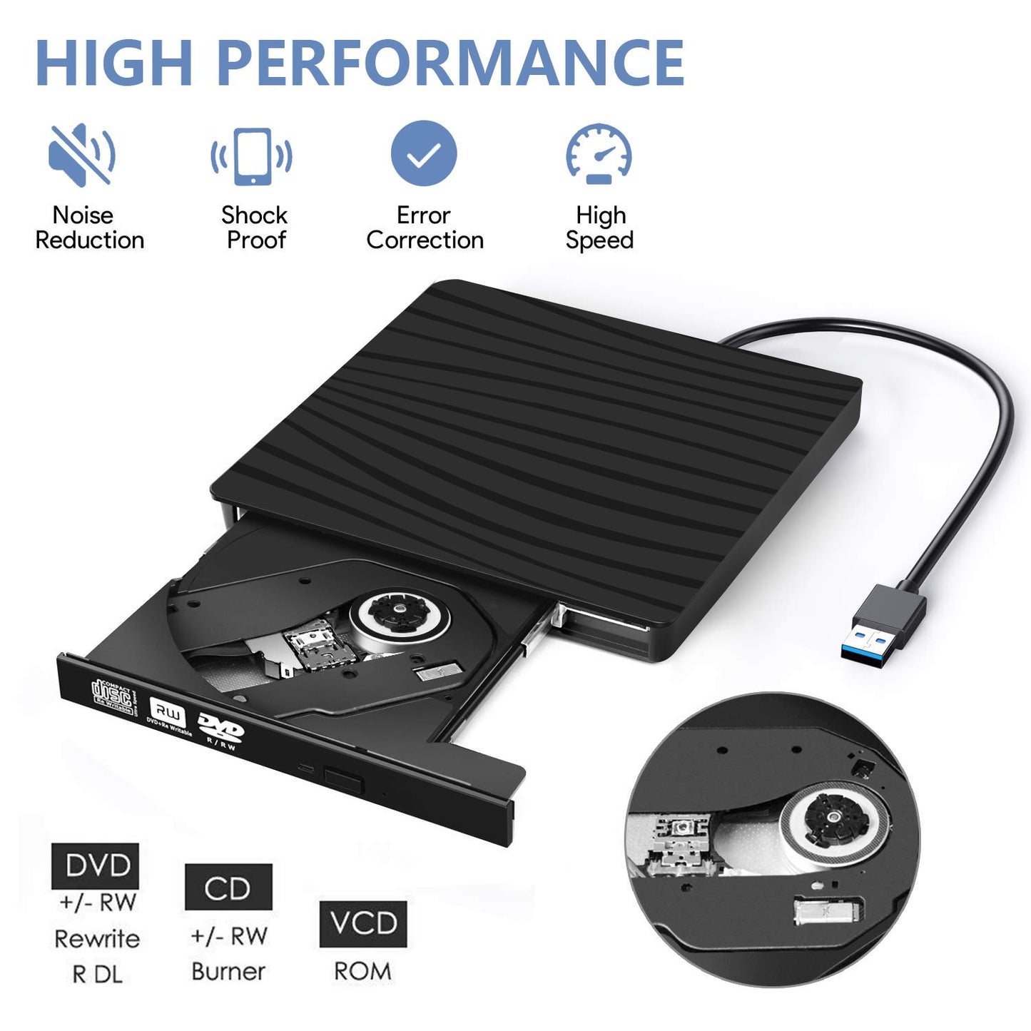 External CD DVD Drive, USB 3.0 Type-C Portable CD/DVD+/-RW Drive/DVD Player for Laptop, CD Burner Compatible with Desktop PC Laptop Windows Linux OS Apple Mac