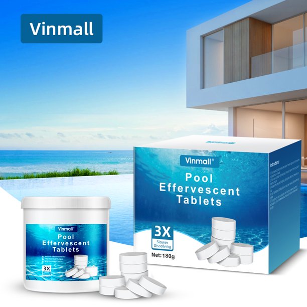 Vinmall 180 Pcs Long Lasting Pool Chlorine Tablets, Chlorine Tablets for Small Swimming Pool or Spa