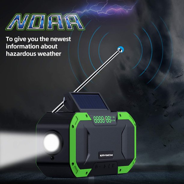 Emergency Weather Radio, Portable 5000mAh Solar Hand Crank Emergency Radio with Flashlight, AM/FM/SW/NOAA Weather Alert, LED Flashlight,SOS Alarm,Compass for Outdoor Survival