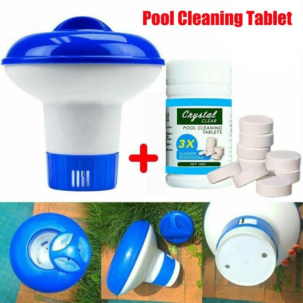 Vinmall Chlorine Tablets,Pool Chlorine Tablets with Thick Plastic Floating Chlorine Dispensers Kits (100g)