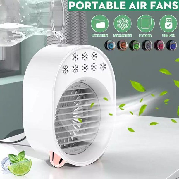 Xpreen Personal Air Cooler Fan, Portable Air Conditioner,4in 1 USB Air Cooling Fan with Colorful Atmosphere Light, Mini Portable AC Desk Misting Fan for Small Room/Office/Dorm/Bedroom/Camping