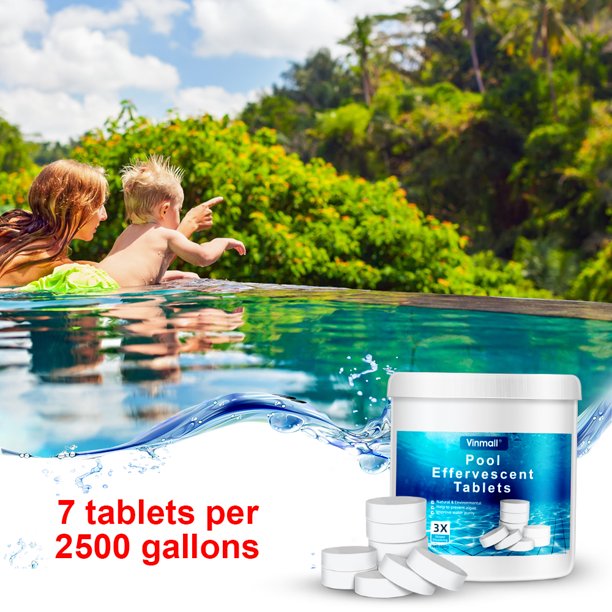 Vinmall 180PCS Pool Chlorine Tablets, Long Lasting Chlorine Tablets with Floating Chlorine Dispenser for Small Swimming Pool or Spa