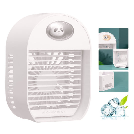 Air Conditioner Fan, Portable Evaporative Air Cooler Fan with LED Night Light, 3 Speeds Adjustable, Rechargeable, White