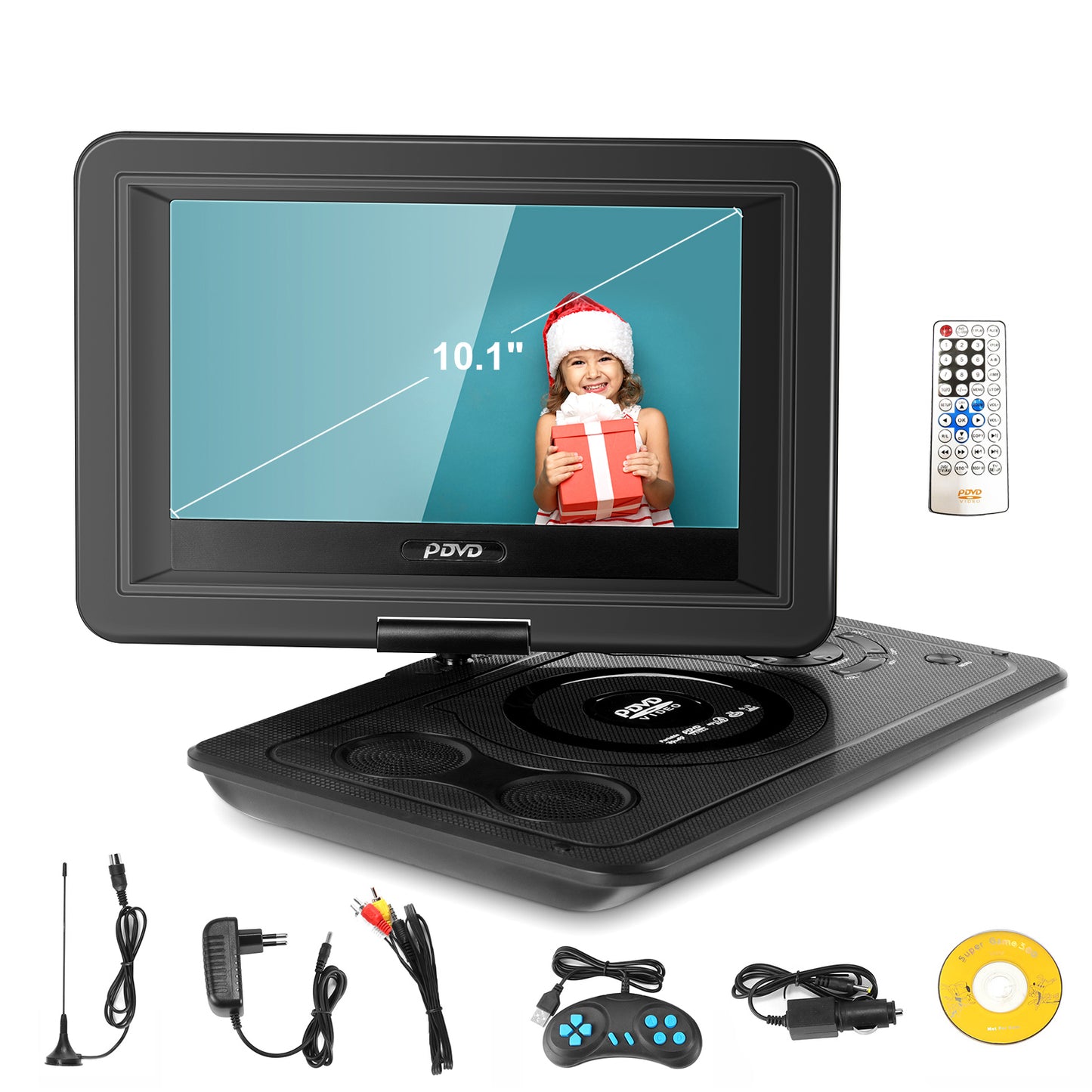 13.9" Portable DVD Player for Car, Doosl 10.1" HD DVD Player Swivel Display Screen with Remote, Rechargeable Battery