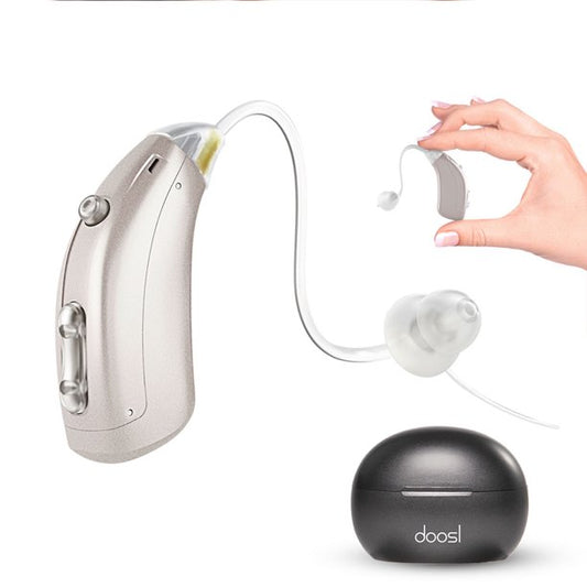 Doosl Hearing Aids for Ears Rechargeable Hearing Amplifier with Noise Cancelling for Seniors Hearing Loss, 1 Pcs, Silver