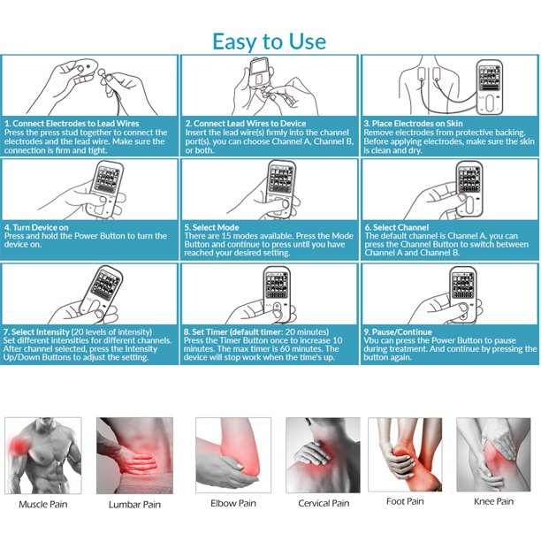 Vinmall TENS Unit Muscle Stimulator ,Rechargeable EMS Dual Channel with 8 Reusable Electrode Pads 15 Modes for Back Neck Pain Muscle Therapy Pain Management Pulse Massager