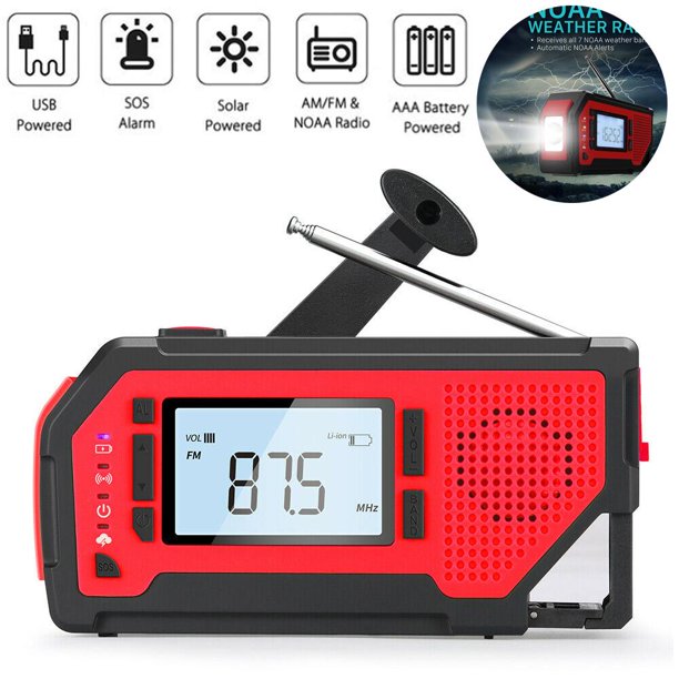 Emergency Radio, Compact Weather Radio with Hand Crank Solar Flashlight, AM/FM/NOAA Survival Portable Backup Weather Radio for Emergencies