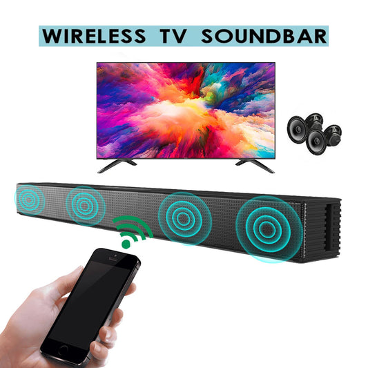 23-Inch Wireless Sound Bar, Bluetooth 5.0 TV Home Theater 40W Soundbar with Sub Woofer, Four Powerful Speaker, Control Remote, Black, BS-18