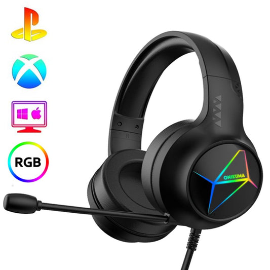 ONIKUMA X35 Gaming Headset, Stereo Bass Surround RGB Noise Cancelling Over Ear Headphones, for PS4 PC Nintendo Switch Tablet, Noise Cancelling Mic LED Light, Designed Technically for Gamer