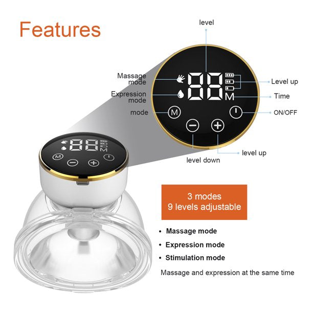 Vinmall Hands-Free Breast Pump, Wearable Electric Breast Pumps Touch Pane, 3 Modes 9 Levels Adjustment, LCD Display, Rechargeable Powered Wireless Portable Breast Pump ,24mm, 2pack, S1