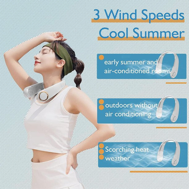 Jorocks Portable Neck Fan,Folding USB Rechargeable Hands Free Bladeless Neck Fan ,Personal Mini Neck Air Conditioner with 3 Speeds 48 Air Outlet