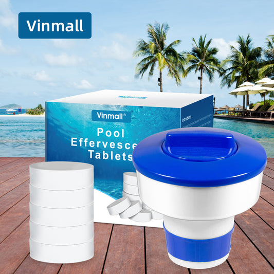 Vinmall 200g /Pcs Chlorine Tablets for Pool,Floating Chlorine Tablet Dispenser for Pool, Spa, Hot Tub, and Fountain 5 Pcs