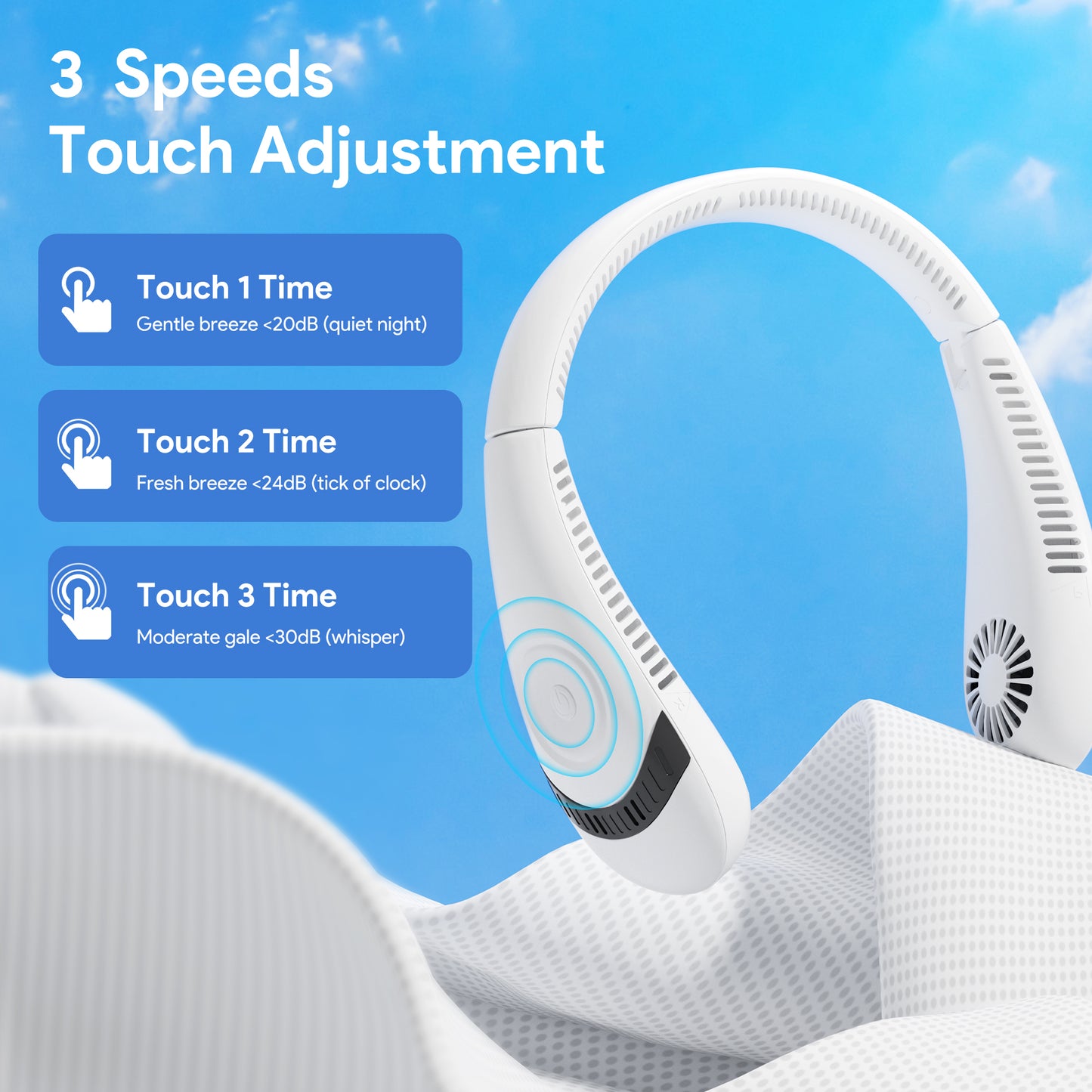 Portable Neck Fans, Hands Free Bladeless Fans, Leafless, Rechargeable, Headphone Design, USB Powered Desk Fan, 3 Speeds, Wearable Neck Fans for Traveling, Sports, Office