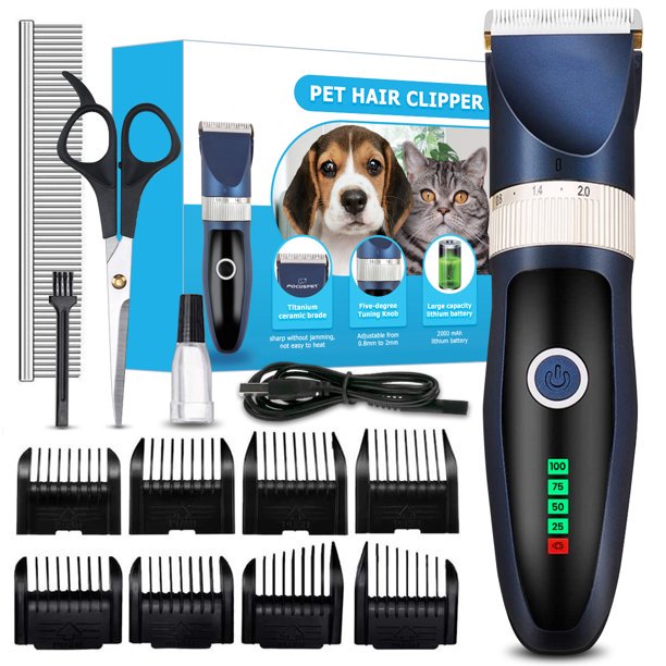 QD Dog Clippers Low Noise Pet Clippers Rechargeable Dog Trimmer Cordless Pet Grooming Tool Professional Dog Hair Trimmer with Comb Guides Scissors Nail Kits for Dogs Cats & Others