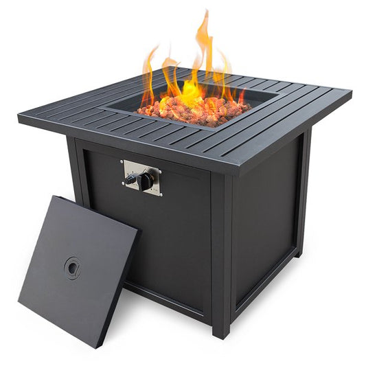 Propane Fire Pit Table, 28” Inch 50,000 BTU Gas Fire Pit Table with Auto-Ignition for Outside Patio and Garden, Black