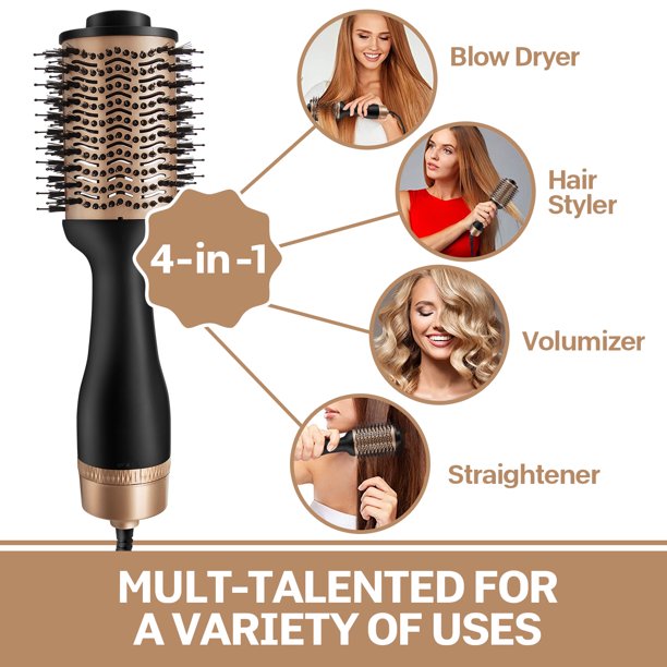 Vinsic Hot Air Brush, One Step Hair Dryer Brush for Fast Drying Straightening Curling Salon, Golden and Black