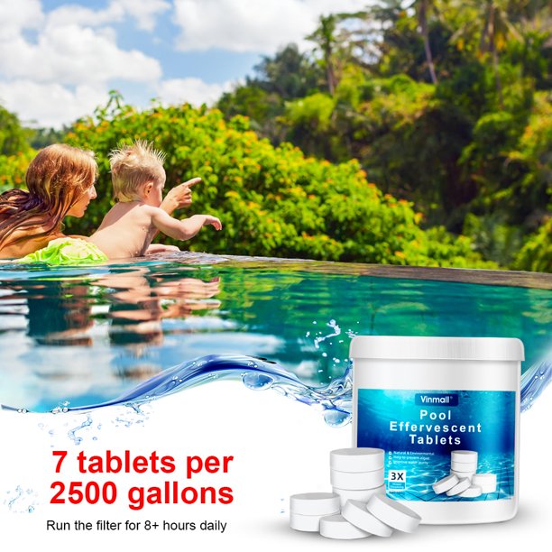 Vinmall 180Pcs Chlorine Tabs, Small Pool Chlorine Tablets with Floater for Swimming Pool, Spas and Tubs Cleaning , Net 180g