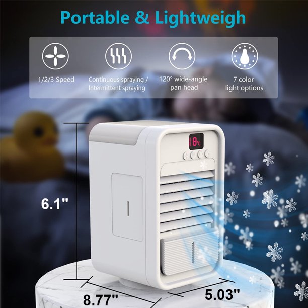 Portable Evaporative Cooler with Fan, Cooseas Mini Cooling Fans Humidifiers Office Swamp Cooler LED Light Quiet Room Air Conditioners