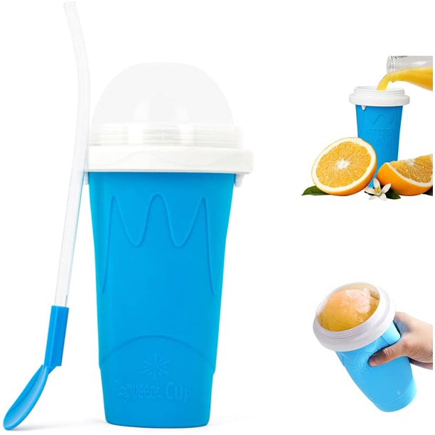 Slushie Maker Cup, Magic Quick Frozen Smoothies Cup Cooling Cup Double Layer Squeeze Cup Slushy Maker, Homemade Milk Shake Ice Cream Maker DIY it for Children and Family, BLUE